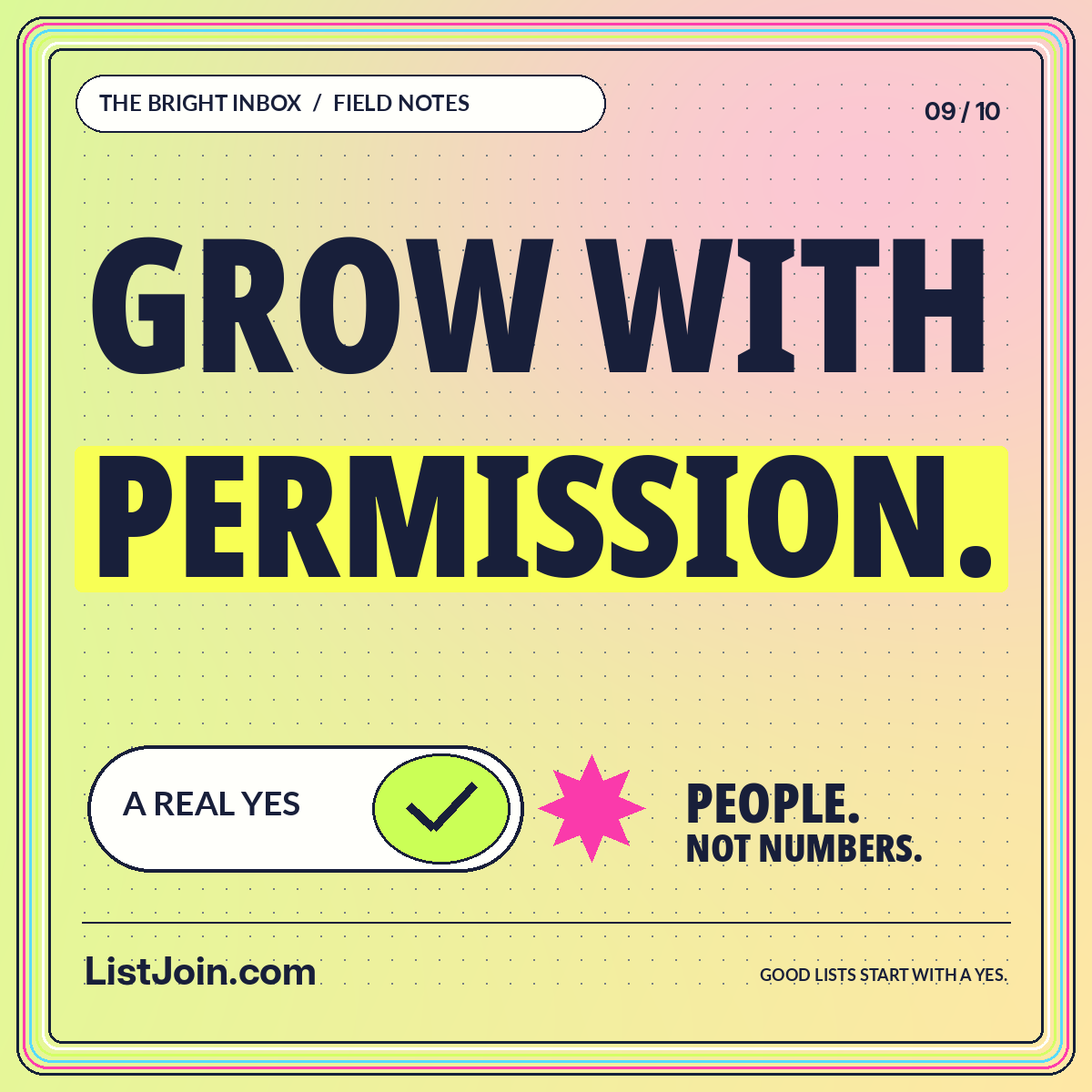 Grow With Permission. — ListJoin.com typography card