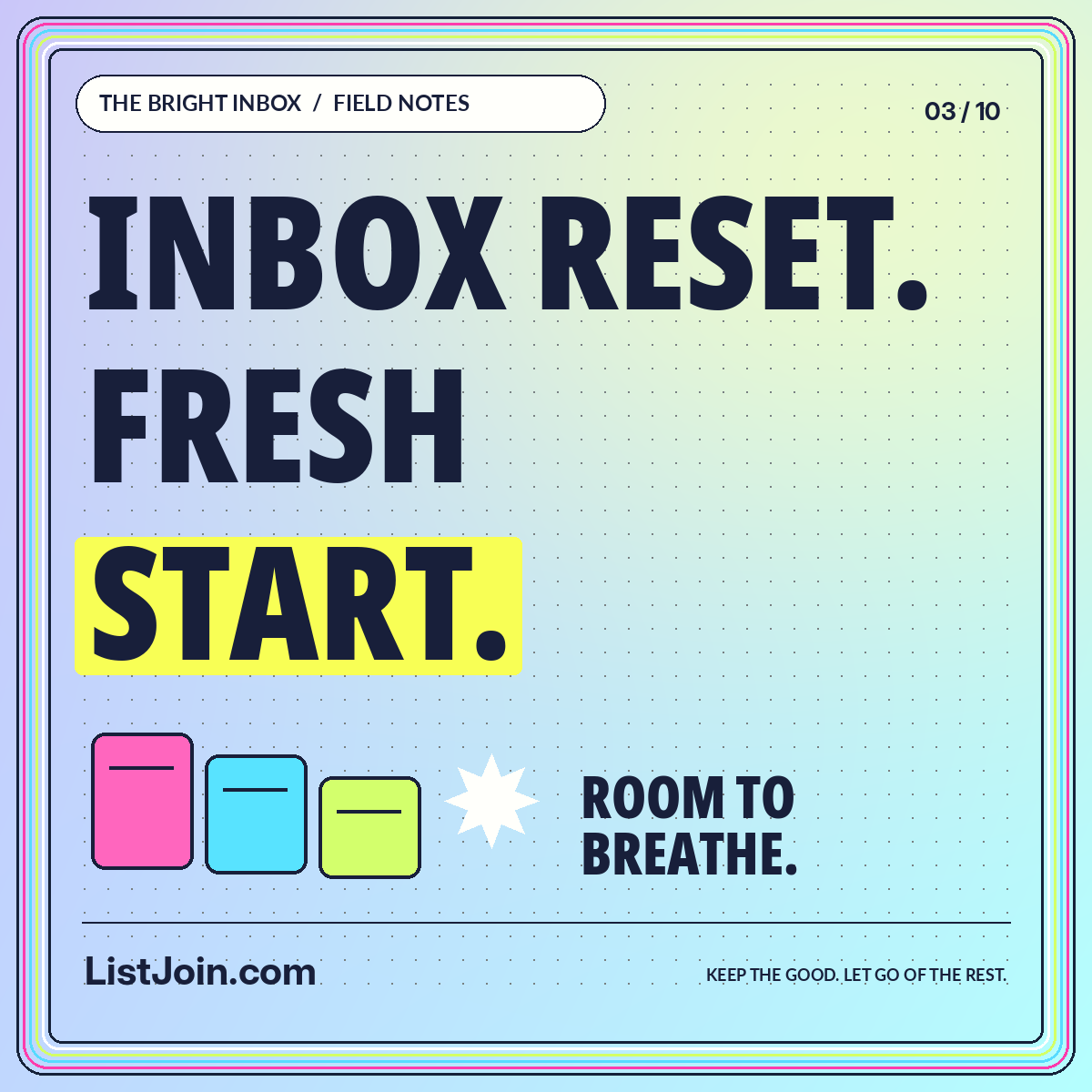 Inbox Reset. Fresh Start. — ListJoin.com typography card
