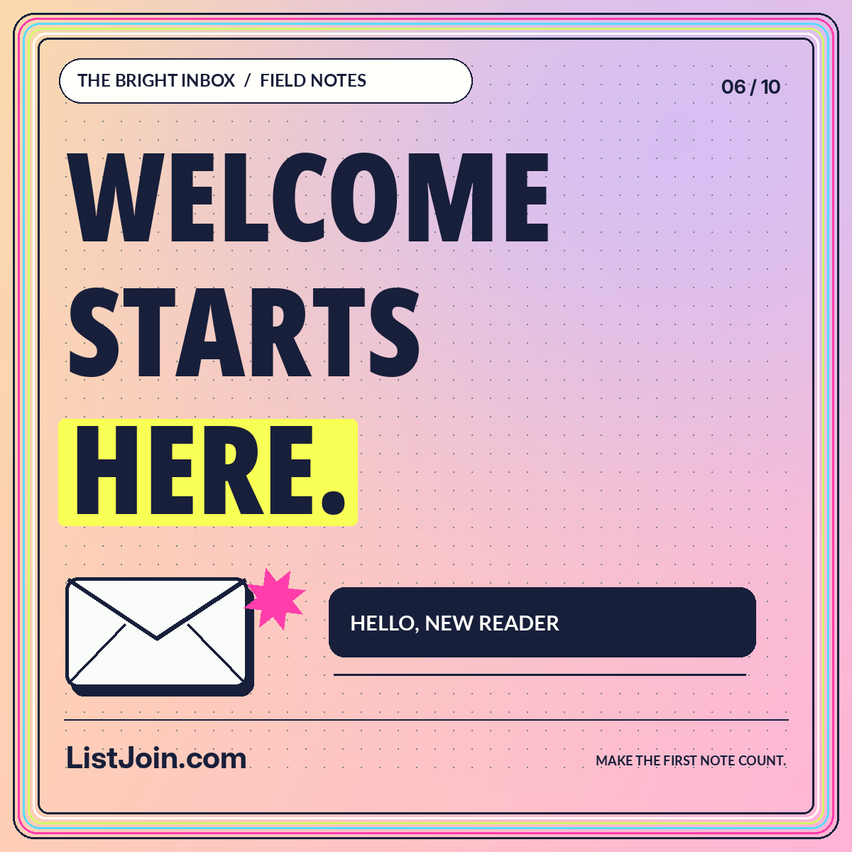 Welcome Starts Here. — ListJoin.com typography card